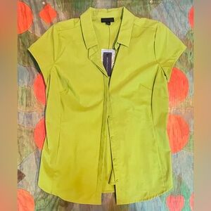 Worthington L Short Sleeve Blouse Green Pullover Cotton Polyester Spandex NEW.